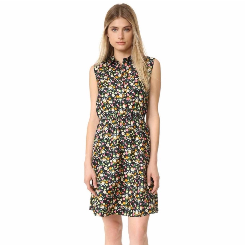 Tory Burch Ryder Black Floral Vilette Print 100% Silk Dress Size 2